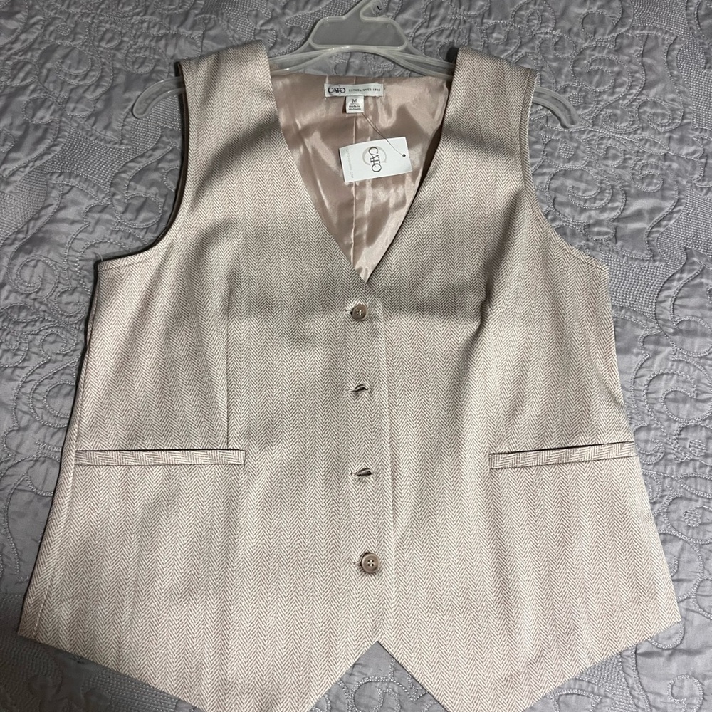 Cato Beige Herringbone Tailored Vest